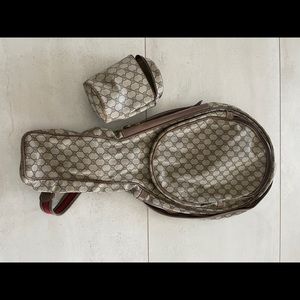Vintage Gucci monogram GG tennis racquet cover and ball storage.   Circa 1980s .